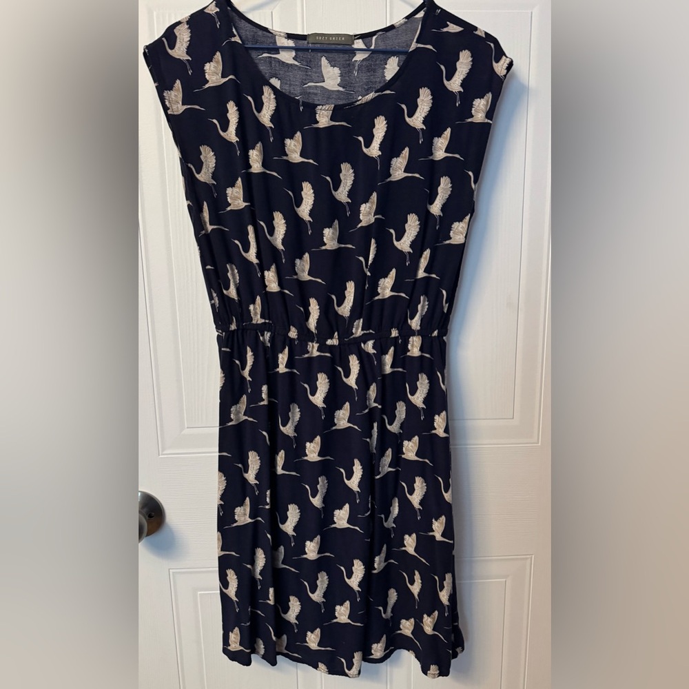Navy Dress with Bird Print